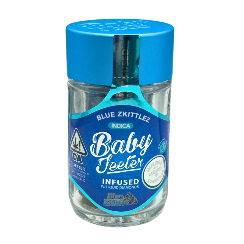Baby Jeeter Liquid Diamond Prerolls 5pk Blue Zkittlez Indica – sweet berry candy flavor premium prerolls