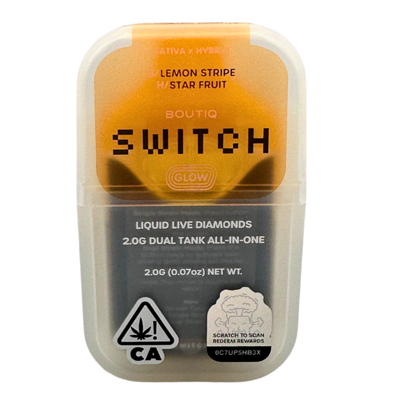 Boutiq Switch vape device packaging with branding and product details on a white background