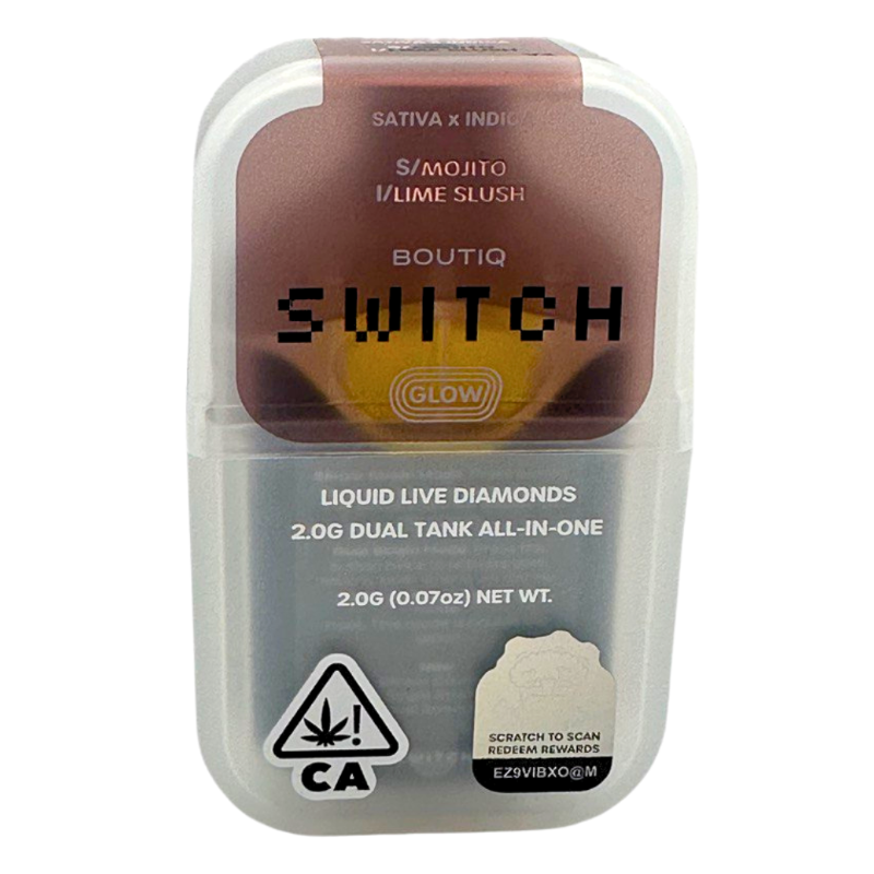 Boutiq Switch vape device packaging with branding and product details on a white background