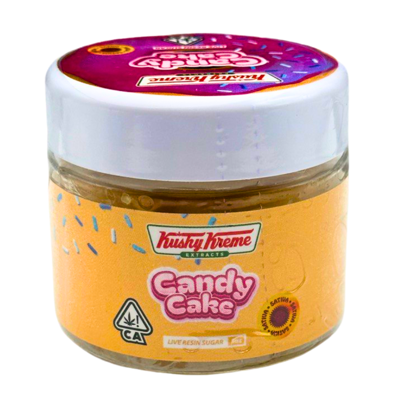 Jar of Kushy Kreme Candy Cake extract on a white background
