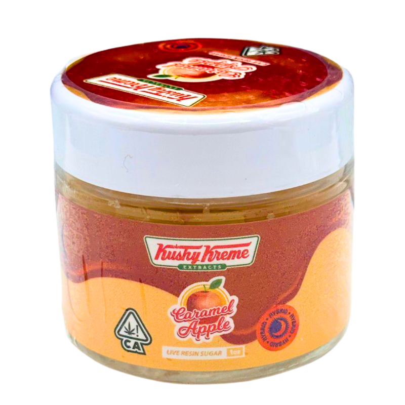Jar of Kushy Kreme Extracts Caramel Apple flavor on a white background