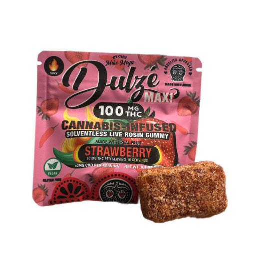 Dulze Max 100mg THC Strawberry Solventless Live Rosin Gummy by Chef Mike Moya – Vegan, Gluten-Free, Spicy Cannabis-Infused Edible with Real Fruit