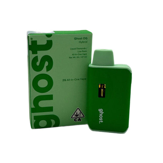Ghost OG Hybrid 2g Disposable Vape – Liquid Diamonds and Live Rosin all-in-one green vaporizer with branded packaging