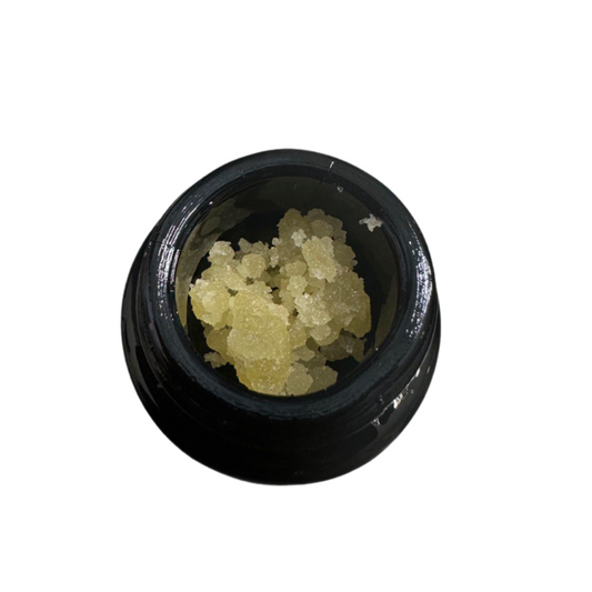 Hiii Live Resin Sugar 1g – Premium Cannabis Concentrate with Golden Crystalline Texture in Black Jar