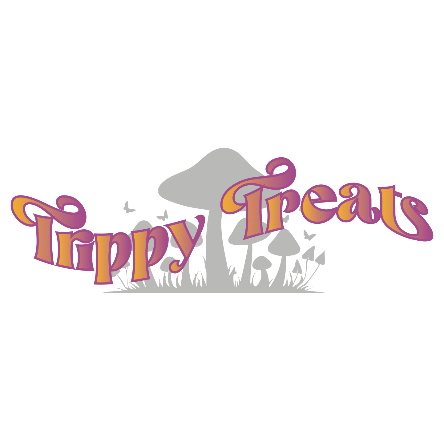 rippy Treats logo featuring psychedelic-style lettering with mushroom silhouettes – branding for 3.5g cannabis product by Hiii.
