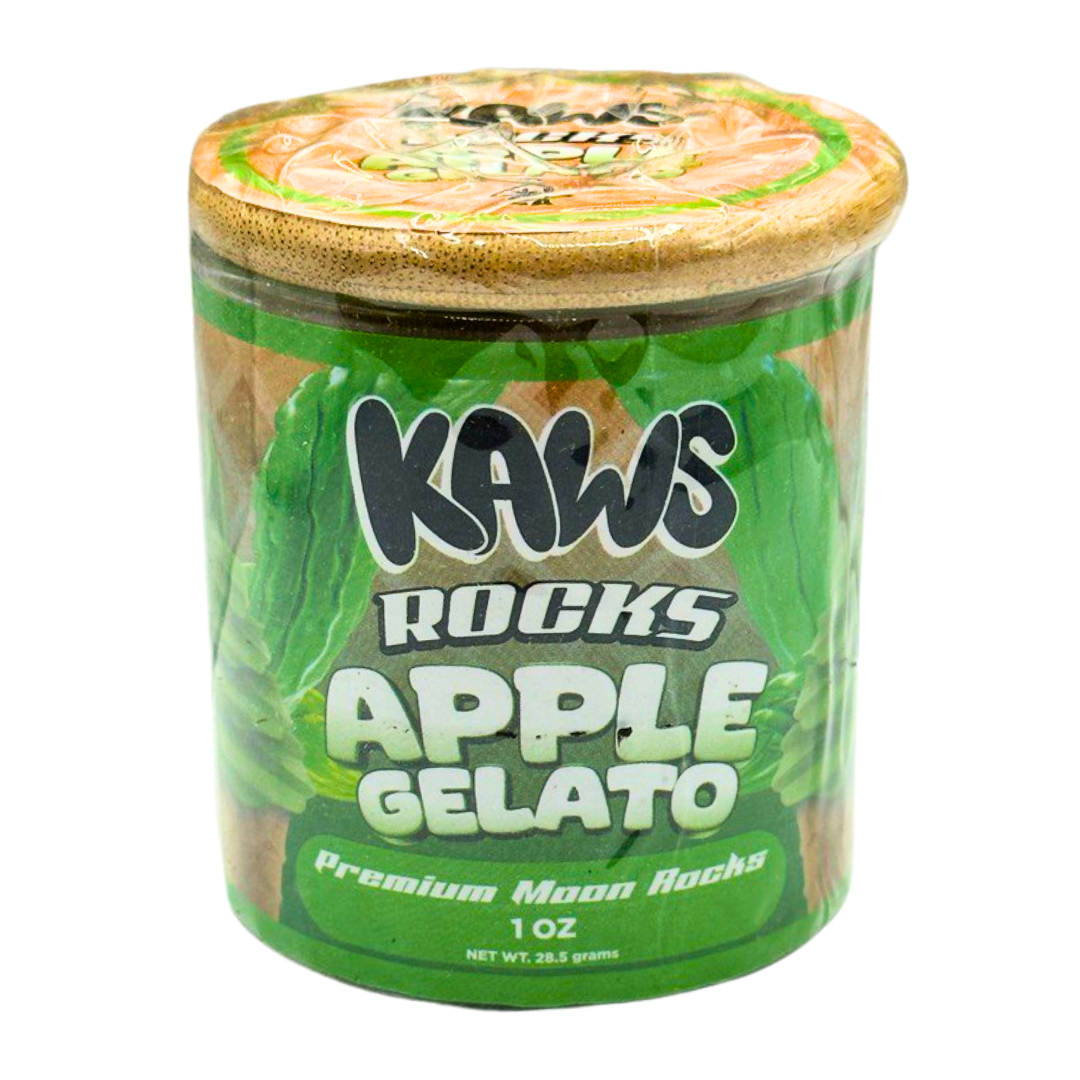 Jar of KAWS Rocks Apple Gelato on a white background