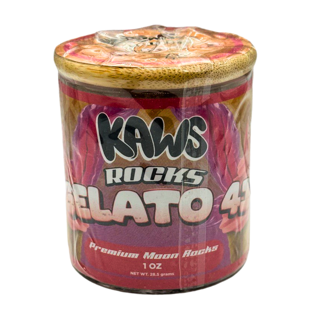 Kaws ice cream container with colorful design on a white background
