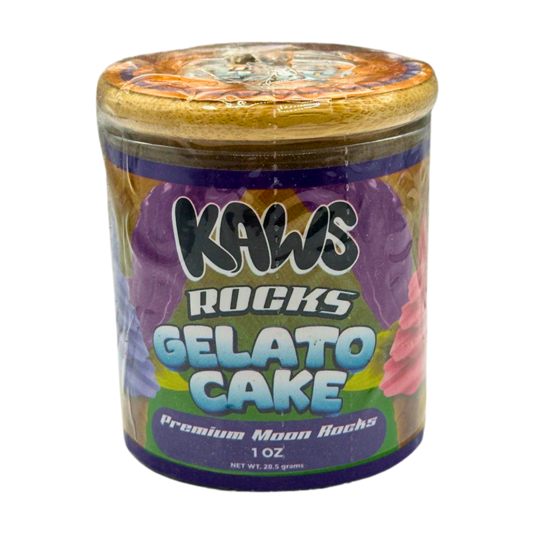 Kaws Rocks Gelato Cake packaging on a white background