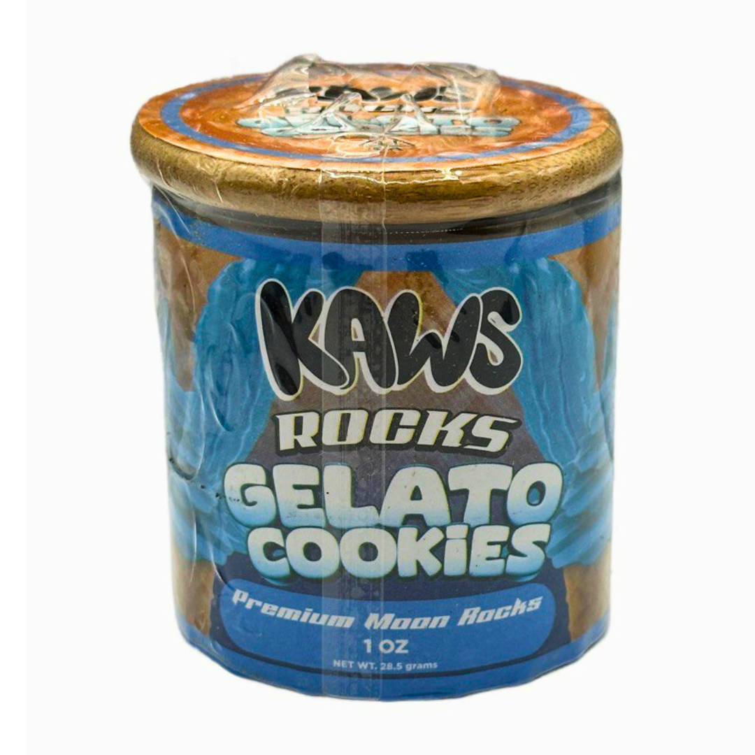 Jar of KAWS Rocks Gelato Cookies on a white background