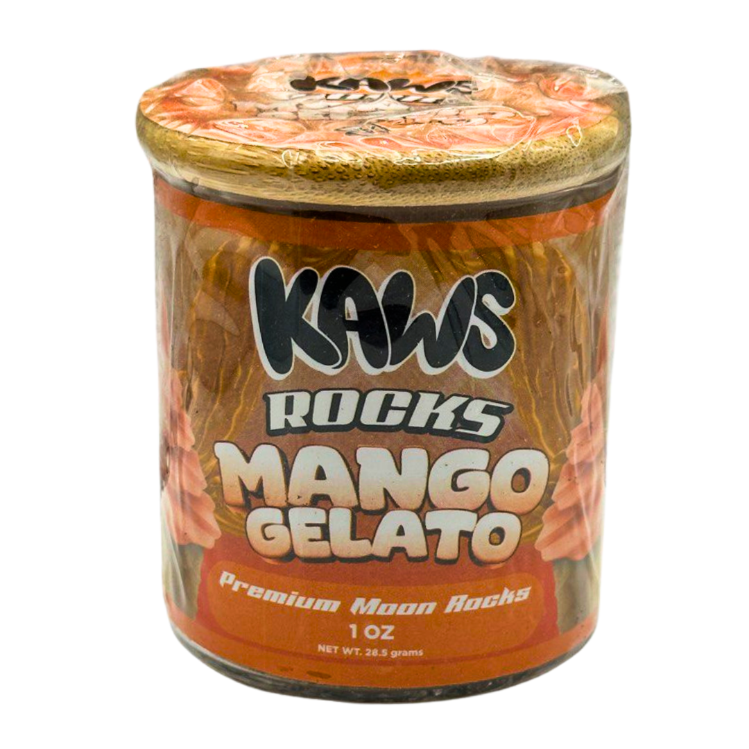 Jar of KAWS Rocks Mango Gelato on a white background