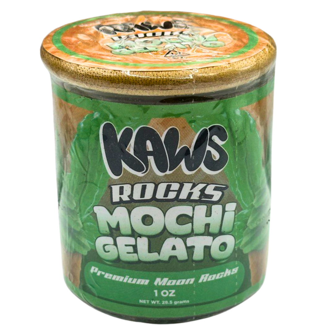 Jar of Kaws Rocks Mochi Gelato on a white background