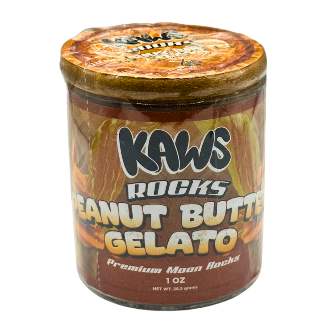 Jar of KAWS Peanut Butter Gelato on a white background