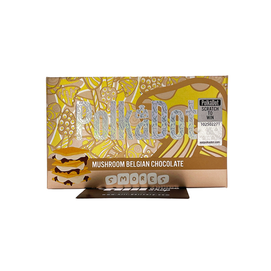 PolkaDot S’mores Mushroom Belgian Chocolate Bar 5g – psychedelic-infused edible with premium packaging, available at Hiii Smoke Shop.